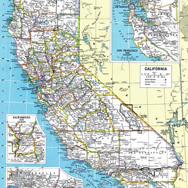 California Map Instant Download - Carte imprimable, Téléchargement numérique, Art mural, Carte ancienne