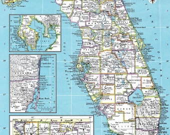 Florida Map Digital Download - Printable Map, Home Decor, Instant Download, Wall Art, Antique Map, Map of Florida