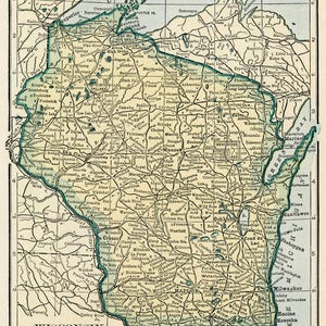 Wisconsin Karte digitaler Download - Druckbare Karte, Vintage Karte von Wisconsin, 1923, Dekoration, Wandkunst, sofortiger Download, Reisegeschenk