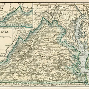 Virginia Map Digital Download - Printable Map, Vintage 1923 Map of Virginia, Home Decor, Wall Art, Instant Download, Travel Gift