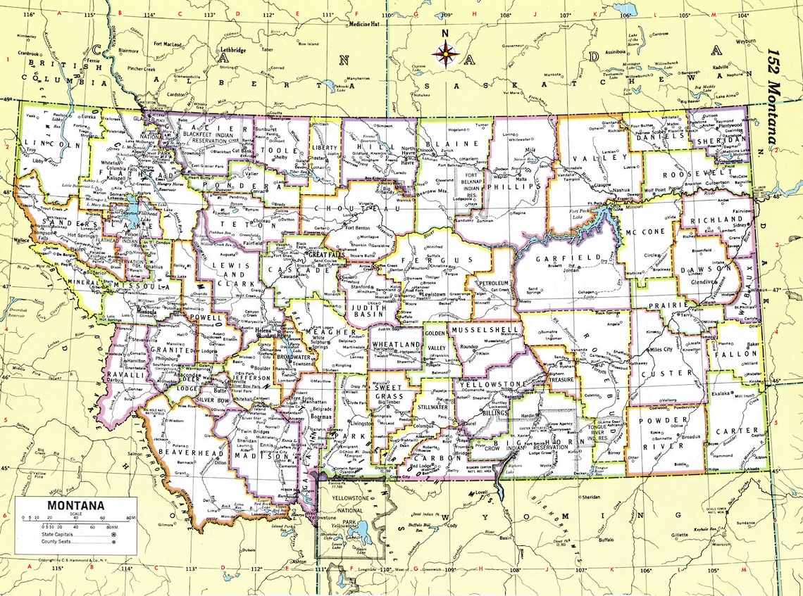Montana Map Instant Download Printable Map, Digital Download, Wall Art