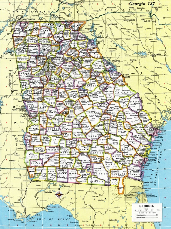 georgia map instant download 1980 printable map digital etsy