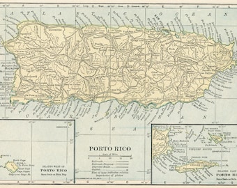 Puerto Rico karta digital nedladdning - utskrivbar karta, vintage 1923 karta över Porto Rico, heminredning, väggkonst, omedelbar nedladdning, resepresent