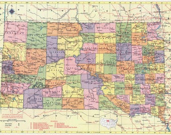 South Dakota Map Instant Download - Printable Map, Vintage Map, Home Decor, Wall Art, Antique Map