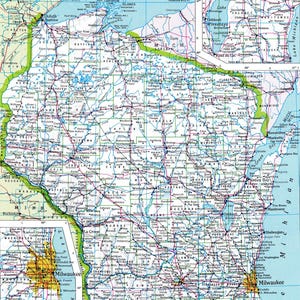 Kaart van Wisconsin digitale download - afdrukbare kaart, kaart van Wisconsin, woondecoratie, kunst aan de muur, instant download, roadtrip, reiscadeau voor hem haar