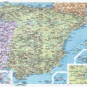 Carte de l'Espagne et du Portugal en téléchargement numérique - carte imprimable, carte de l'Espagne, Portugal, décoration d'intérieur, art mural, téléchargement immédiat, cadeau affiche de voyage