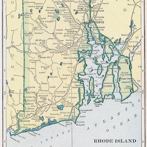 Rhode Island Karte digitaler Download - Druckbare Karte, Vintage Karte von Rhode Island 1923, Wohnkultur, Wandkunst, sofortiger Download, Reisegeschenk