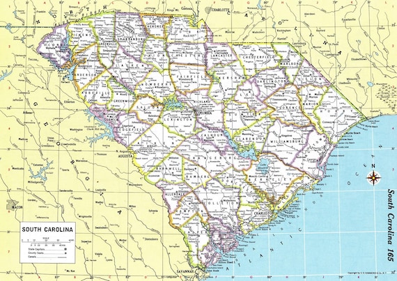South Carolina Map Digital Download - Printable Map, Instant Download, Wall Art, Antique Map