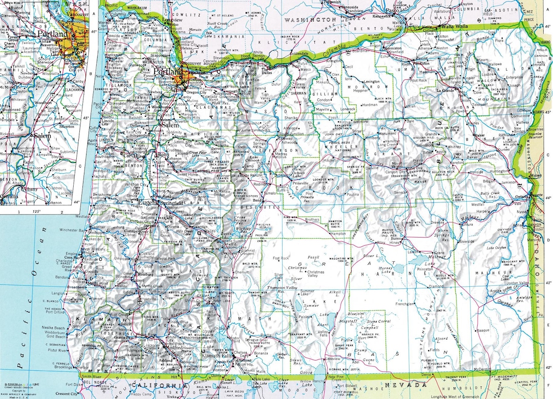 Oregon Map Digital Download - Printable Map, Map of Oregon, Home Decor ...