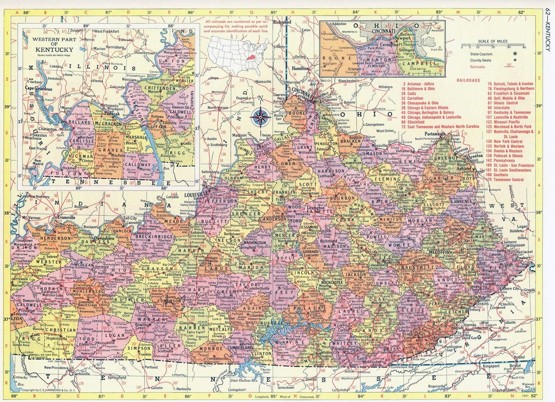 Kentucky Map Instant Download Printable Map, Vintage Map, Home Decor ...