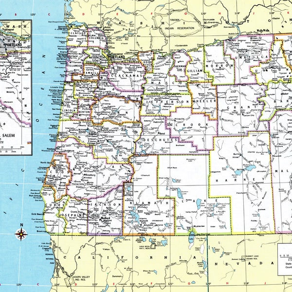 Oregon Map Instant Download -  Printable Map, Digital Download, Wall Art, Antique Map