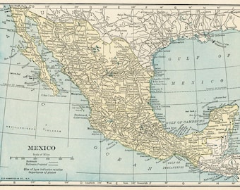 Mexiko karta digital nedladdning - utskrivbar karta, vintage 1923 karta över Mexiko, heminredning, väggkonst, omedelbar nedladdning, resepresent