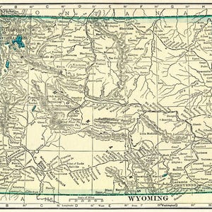 Carte du Wyoming en téléchargement numérique - carte imprimable, carte du Wyoming vintage 1923, décoration d'intérieur, art mural, téléchargement immédiat, cadeau de voyage