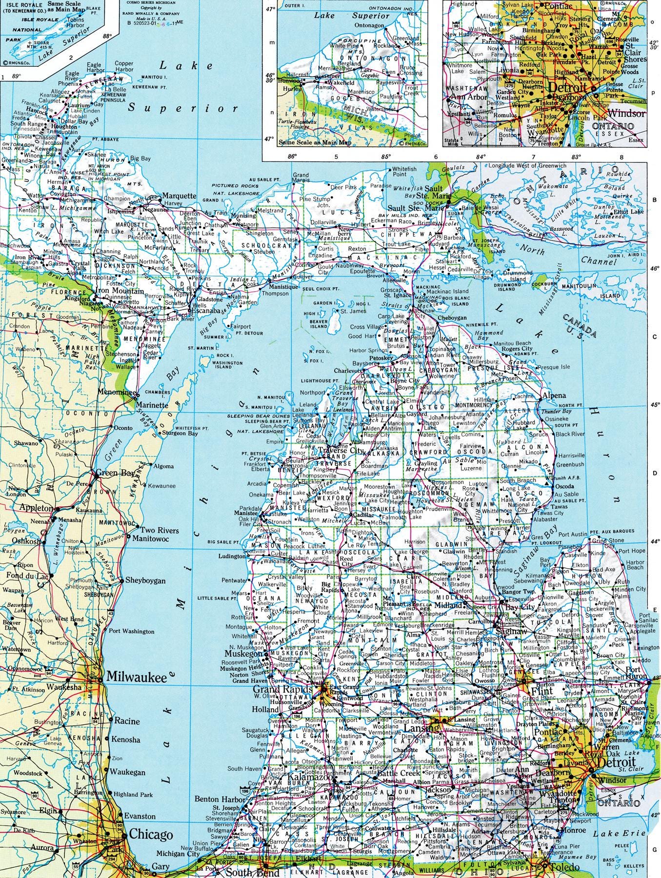 Michigan Map Digital Download - Printable Map, Map of Michigan, Home Decor, Wall Art, Instant Download, Road Trip, Travel Gift For Him Her