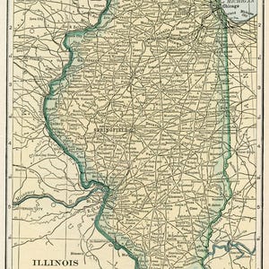 Mappa dell'Illinois da scaricare in formato digitale - Mappa stampabile, mappa dell'Illinois vintage del 1923, arredamento per la casa, decorazione da parete, download immediato, regalo da viaggio