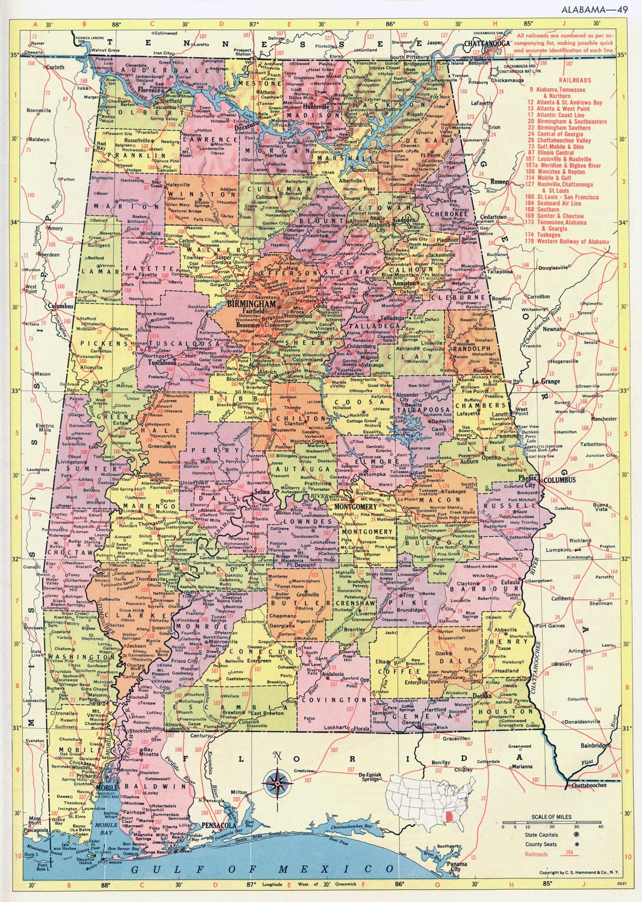 Alabama Map Instant Download Printable Map, Vintage Map, Home Decor ...