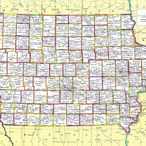 Carte de l'Iowa en téléchargement immédiat - carte imprimable, téléchargement numérique, art mural, carte ancienne