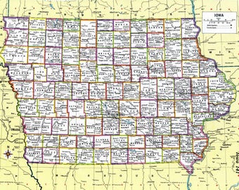 Iowa karta direkt nedladdning - utskrivbar karta, digital nedladdning, väggkonst, antik karta