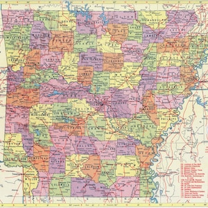 Carte de l'Arkansas en téléchargement immédiat - carte imprimable, carte vintage, décoration d'intérieur, art mural, carte ancienne
