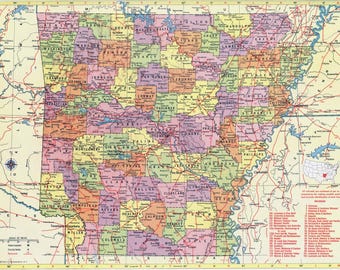 Arkansas Karte sofortiger Download - Druckbare Karte, Vintage Karte, Dekoration, Wandkunst, antike Karte