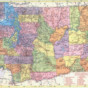 Téléchargement instantané de la carte de Washington - carte imprimable, carte vintage, décoration d'intérieur, art mural, carte ancienne