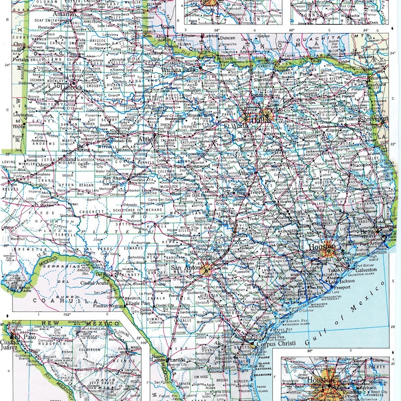 Decorative Map of Texas - Etsy