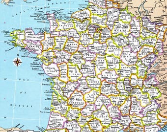 Carte de France en téléchargement immédiat - carte imprimable, téléchargement numérique, art mural, carte ancienne