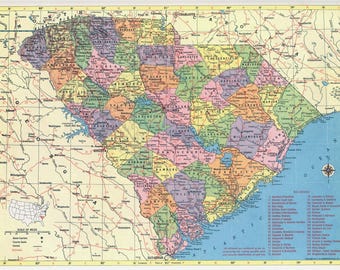 South Carolina Map Instant Download - Printable Map, Vintage Map, Home Decor, Wall Art, Antique Map