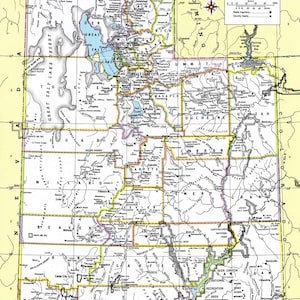 Utah Map Digital Download - Printable Map, Instant Download, Wall Art, Antique Map
