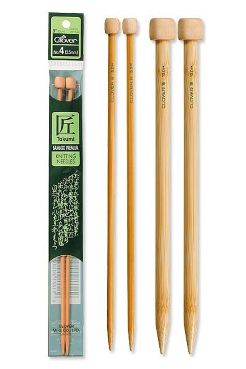 Clover 9 Inch Size 8 Takumi Single Point Bamboo Knitting Needles Part No. 3011-8 image 1