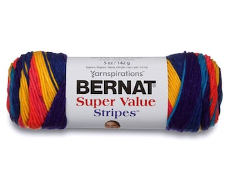 Bernat Super Value Stripes Acrylic Knitting Crocheting Craft Number 4 Worsted Weight Yarn Color No: 73006 Candy Store Stripes