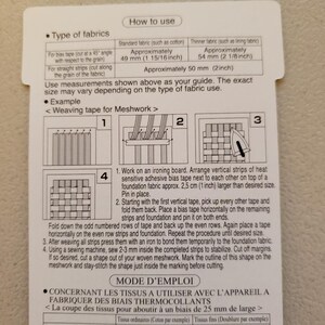 May include: Instructions for using heat-sensitive bias tape for sewing projects. The instructions include diagrams showing how to arrange the tape on an ironing board and how to fold and stitch the tape. The text includes measurements in inches.
