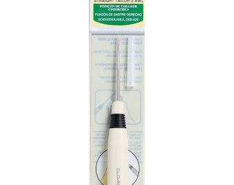 May include: A white and black straight tailor's awl with a white plastic thimble. The packaging is green and white with the text "Straight Tailor's Awl" and "Art No. 485/W".
