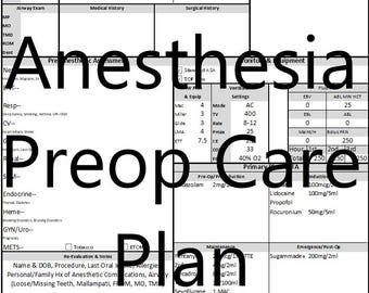 Anesthesia SRNA & CRNA Preop Care Plan BUNDLE