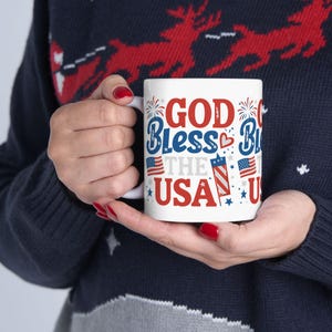 Patriotic Ceramic Mug | God Bless the USA | Coffee Cup | 4th of July Gift | Red White Blue | American Pride | Holiday Decor, Tea Mug, BBQ