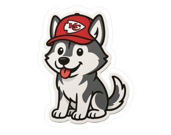 Husky KC Chiefs Hat Kiss-Cut Vinyl Decals, Cute Decor Stickers, Laptop Decals, Car Decals, Gift for Football Fans