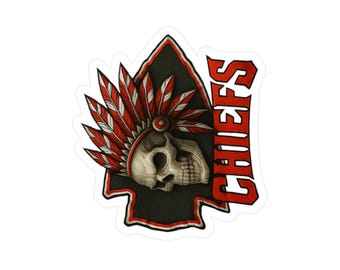 Skull Headdress Chiefs Sticker - Vinyl Decal, Football Car Decal, Laptop Sticker, Helmet Decal, Chiefs Theme Decor