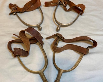 Antique 1900’s Era Old West Cowboy Spurs with Original Leather Straps – 2 Pairs