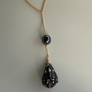 Tahitian Pearl & Cone Shell Necklace: Gold Filled Hawaiian Jewelry