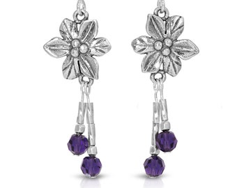 Alaskan Charm Earrings - Sterling Flower Charm - 3 featured flowers Lupine, Larkspur and Lady Slipper - choose your color