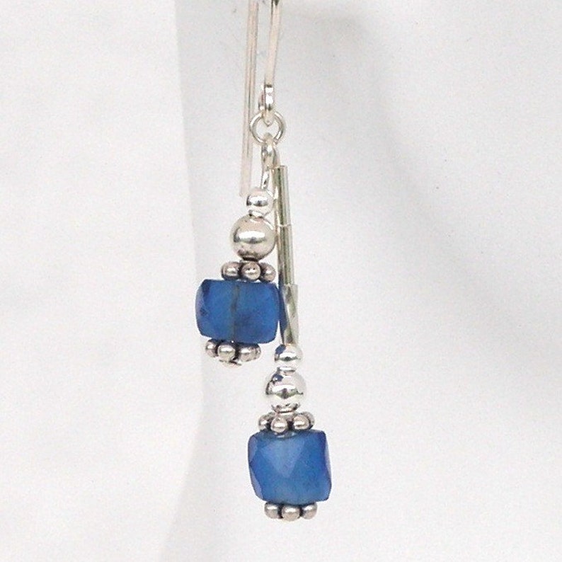 Antique Trade Bead Earrings Faceted Russian Blues, 1800's image 3