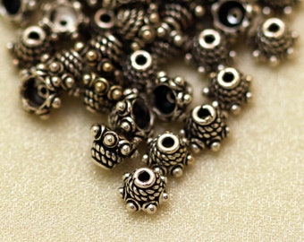 Antiqued sterling silver Bead Cap, 6x4mm beaded rondelle, fits 5-7mm bead