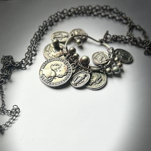 Vintage Roman Coin Medallion Necklace: Antiqued Silver Boho Statement