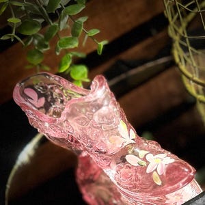 Vintage Fenton Pink Glass Slipper | Hand-Painted Signed Shoe | Collectible Pressed Glass Figurine