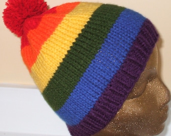 Rainbow hat hand knit in 100 % Acrylic