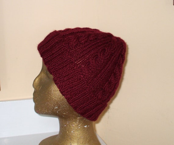 Hand Knitted Dark Red Hat The Westcoaster - Hand-knit Wool Beanie Hat for Cold Winters  main image 2