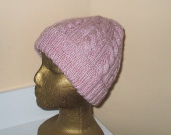 Lovely warm pink winter hat hand knit in a blend of Alpaca and Acrylic