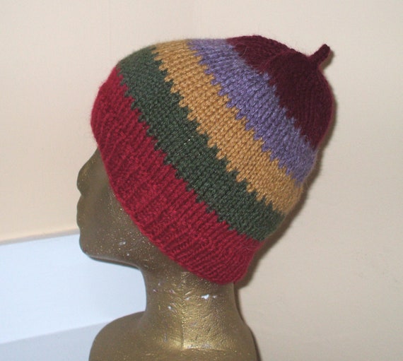 Hand knit alpaca hat, multicolor Unisex Striped Colorful Hand Knit Alpaca Beanie Hat for  main image 3