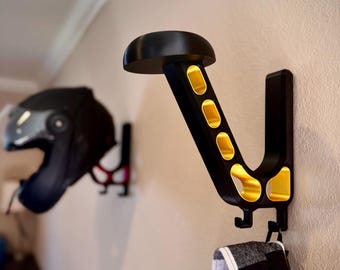 Motorcycle Helmet Wall Mount with Dual Hooks: Jacket & Glove Organizer