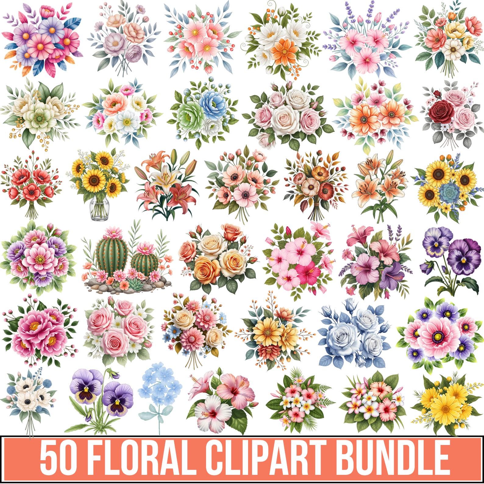 Wedding Flowers Clipart, Watercolor Floral PNG, Pastel Rose Png ...